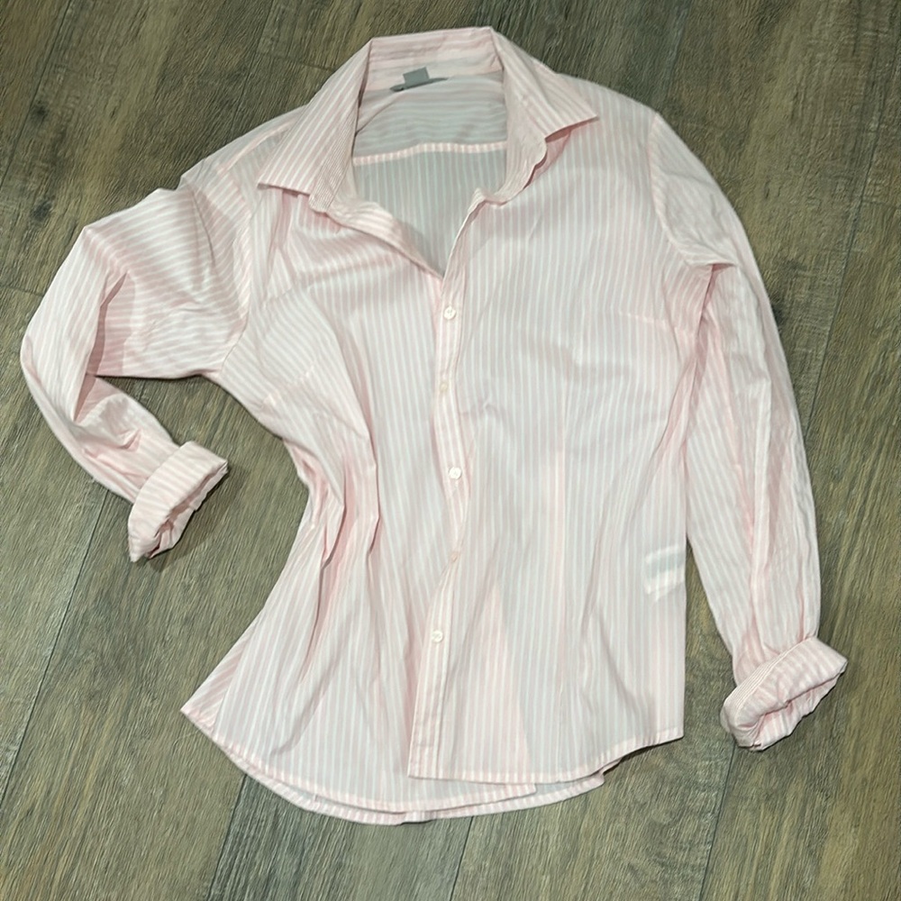 Pink and white striped tailored shirt